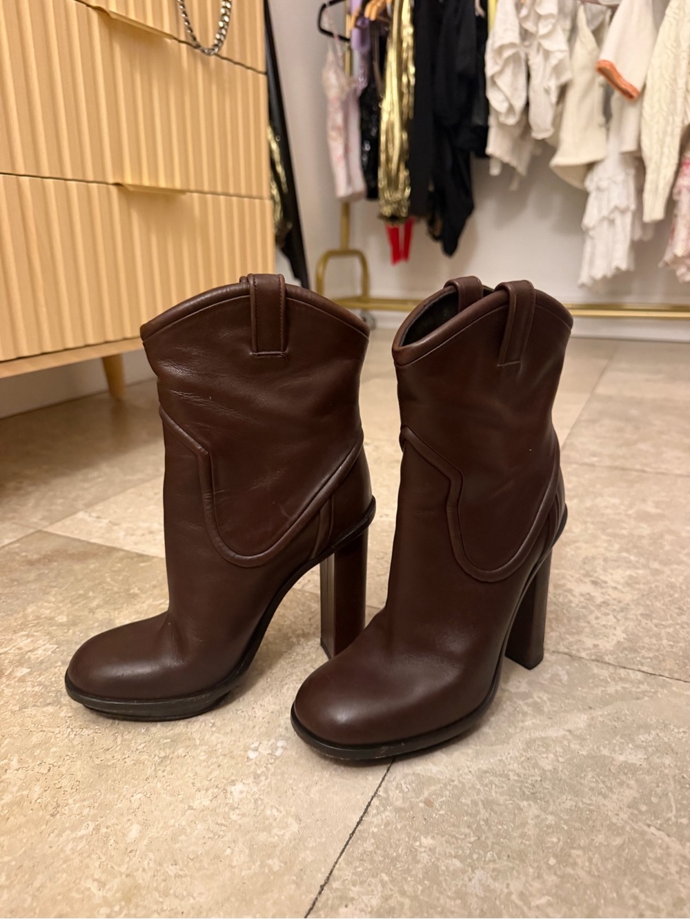 Gucci Women's Brown Leather Western-Style High Heel Boots